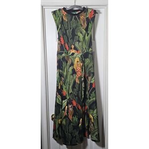 Farm Rio Tropical Maxi Dress Green Size Small Tie Cinch Jungle